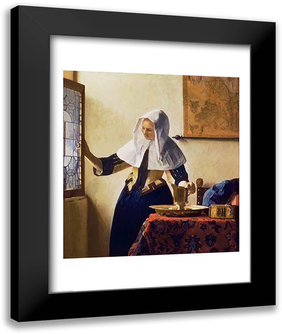 Young Woman with a Water Jug 22x28 Black Modern Wood Framed Art Print Poster by Vermeer, Johannes