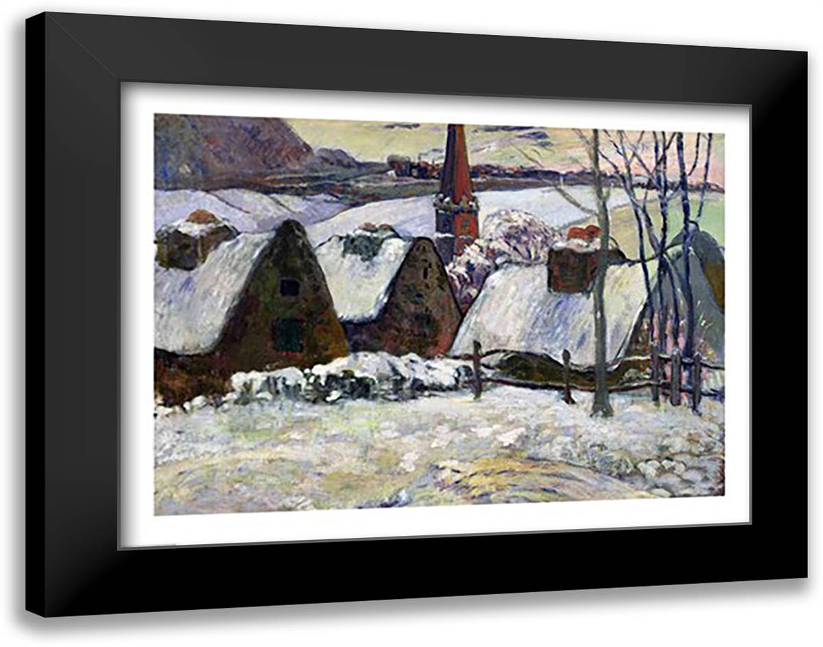 Breton village under snow, 1894 28x22 Black Modern Wood Framed Art Print Poster by Gauguin, Paul