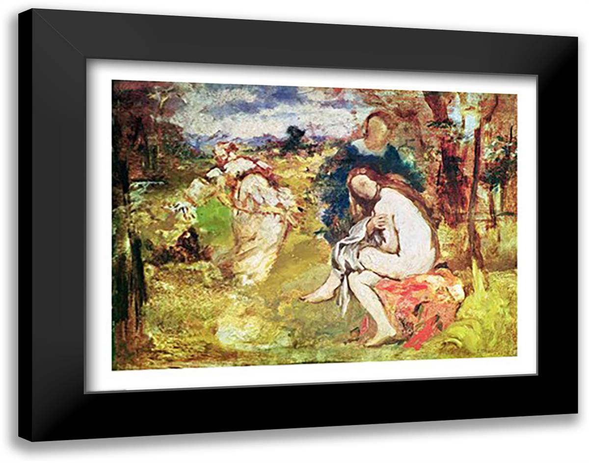 Study for 'The Surprised Nymph', 1860 28x22 Black Modern Wood Framed Art Print Poster by Manet, Edouard