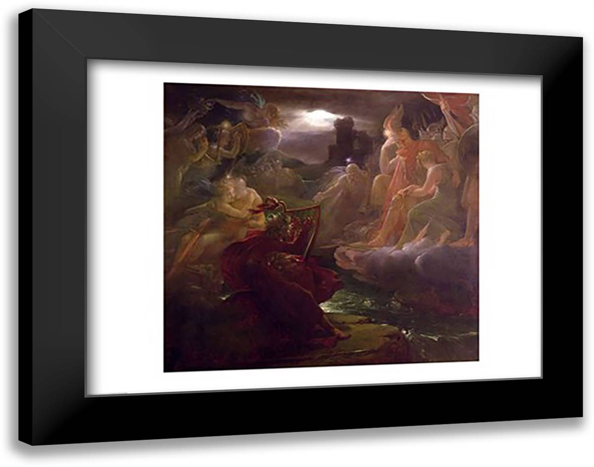 Ossian Conjuring up the Spirits on the Banks of the River Lora with the Sound of his Harp, 1801 28x22 Black Modern Wood Framed Art Print Poster by Gerard, Francois