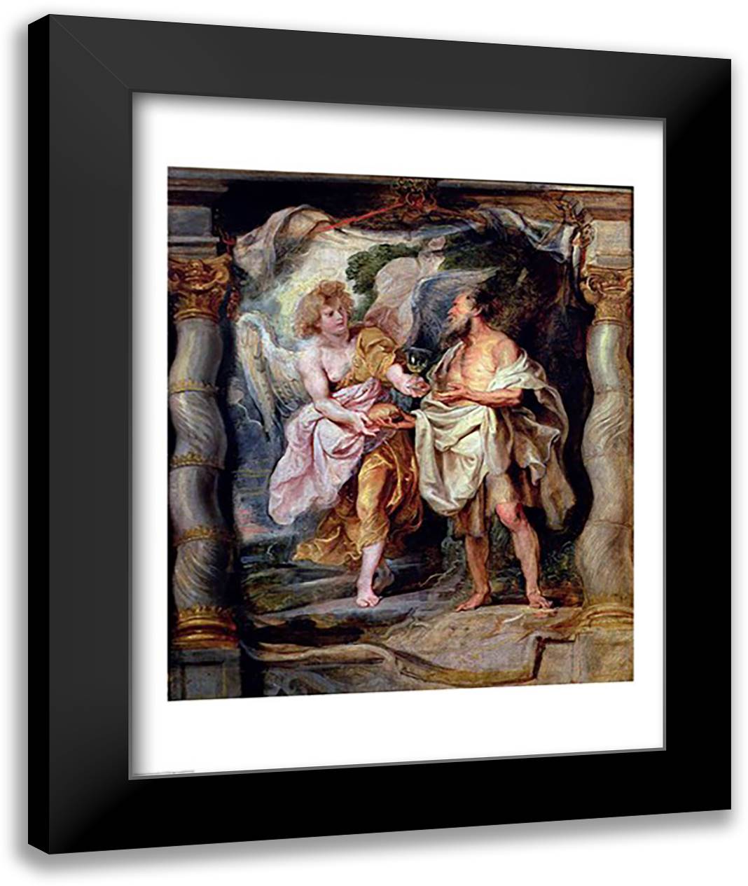 The Prophet Elijah and the Angel in the Wilderness 22x28 Black Modern Wood Framed Art Print Poster by Rubens, Peter Paul
