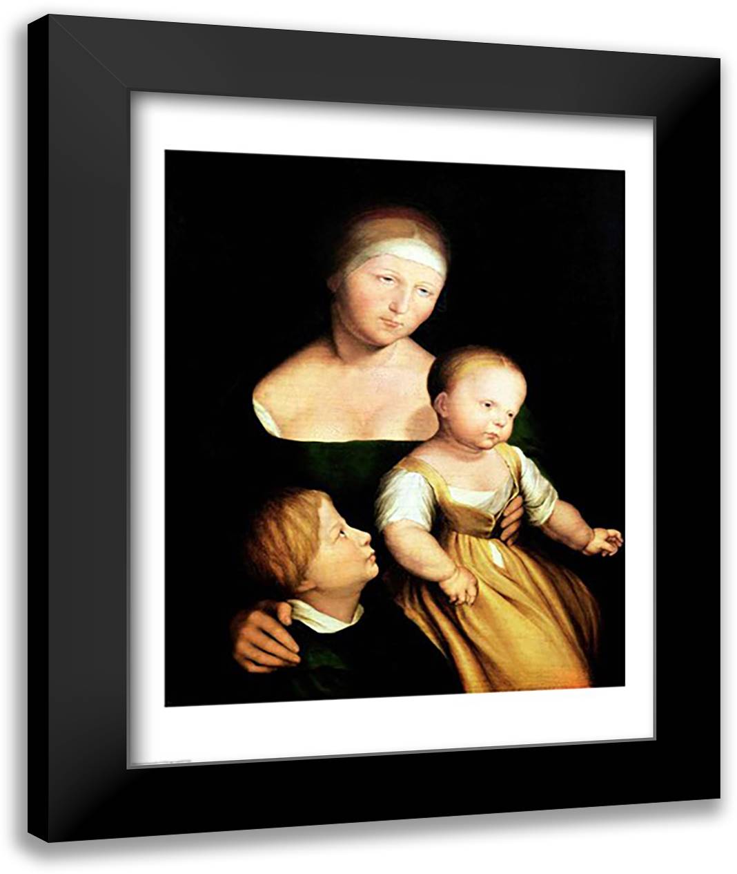 The Artist's Wife and Children, 1528 22x28 Black Modern Wood Framed Art Print Poster by Holbein, Hans