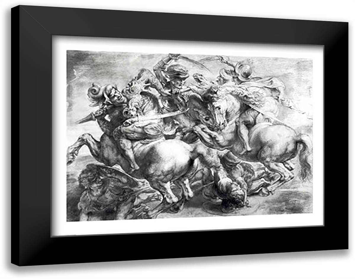 The Battle of Anghiari after Leonardo da Vinci 28x22 Black Modern Wood Framed Art Print Poster by Rubens, Peter Paul