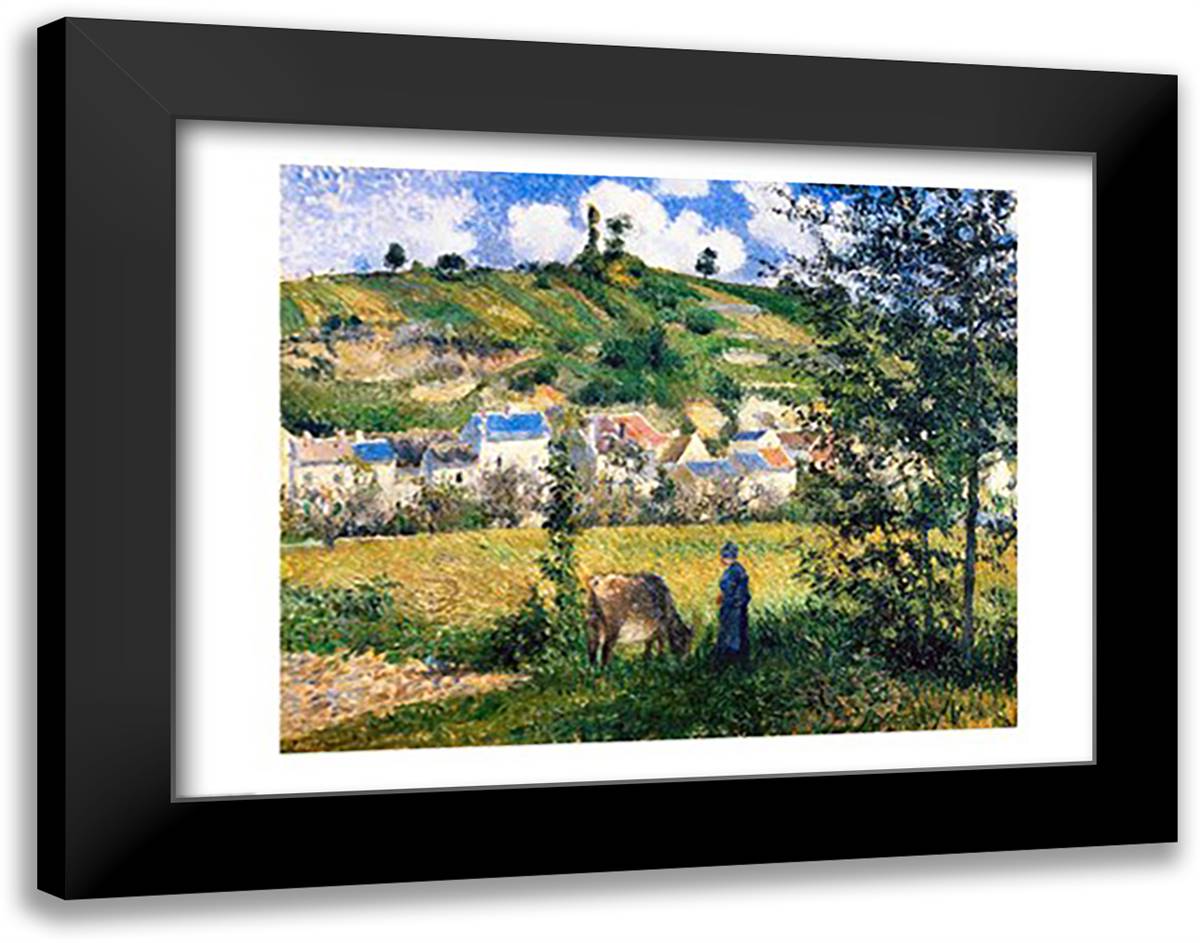 Landscape at Chaponval, 1880 28x22 Black Modern Wood Framed Art Print Poster by Pissarro, Camille