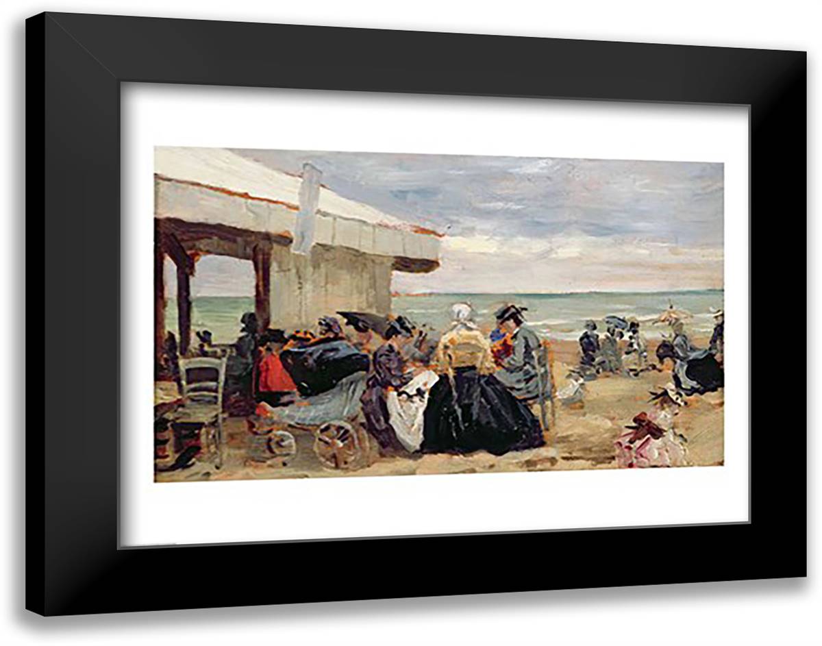 A Beach Scene 28x22 Black Modern Wood Framed Art Print Poster by Boudin, Eugene Louis