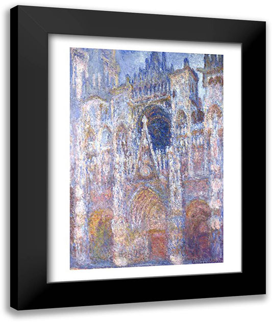 Rouen Cathedral, Blue Harmony, Morning Sunlight, 1894 22x28 Black Modern Wood Framed Art Print Poster by Monet, Claude