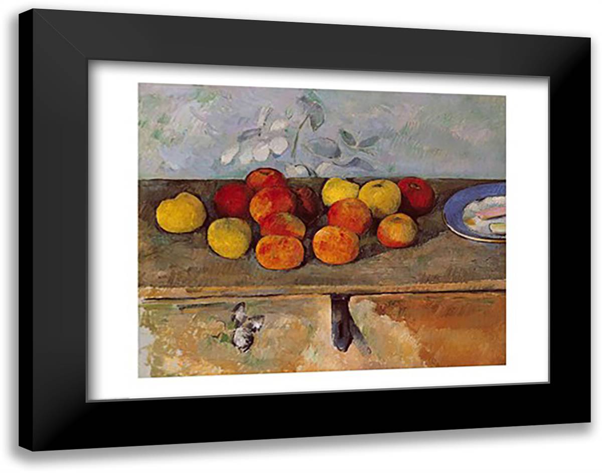 Still life of apples and Biscuits 28x22 Black Modern Wood Framed Art Print Poster by Cezanne, Paul