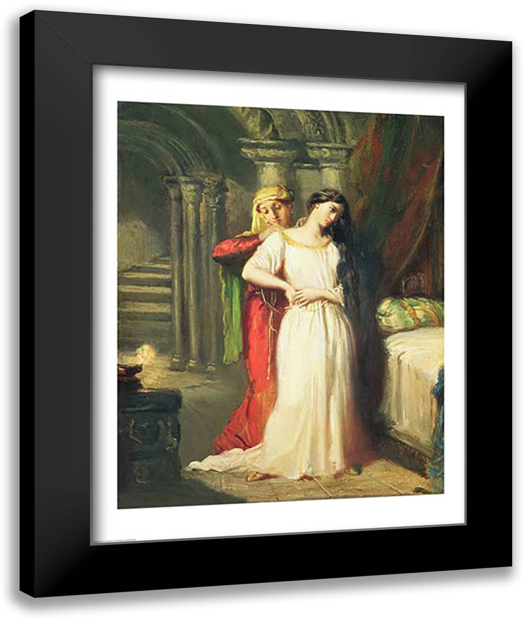 Desdemona Retiring to her Bed, 1849 22x28 Black Modern Wood Framed Art Print Poster by Chasseriau, Theodore