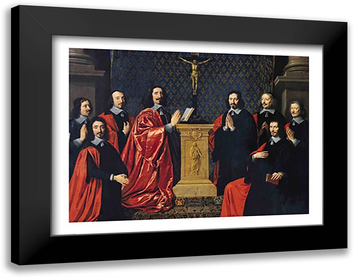 The Prevot des Marchands and the echevins of the city of Paris, 1648 28x22 Black Modern Wood Framed Art Print Poster by Champaigne, Philippe De