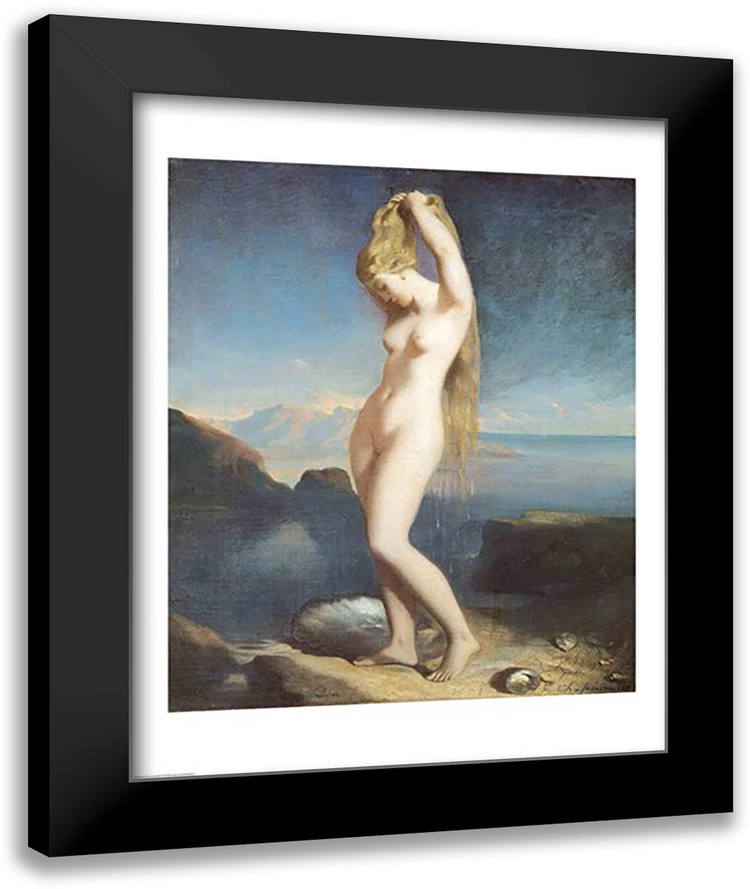 Venus Anadyomene 22x28 Black Modern Wood Framed Art Print Poster by Chasseriau, Theodore