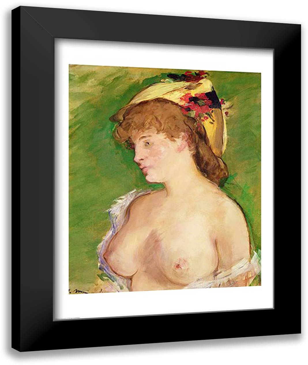 The Blonde with Bare Breasts, 1878 22x28 Black Modern Wood Framed Art Print Poster by Manet, Edouard