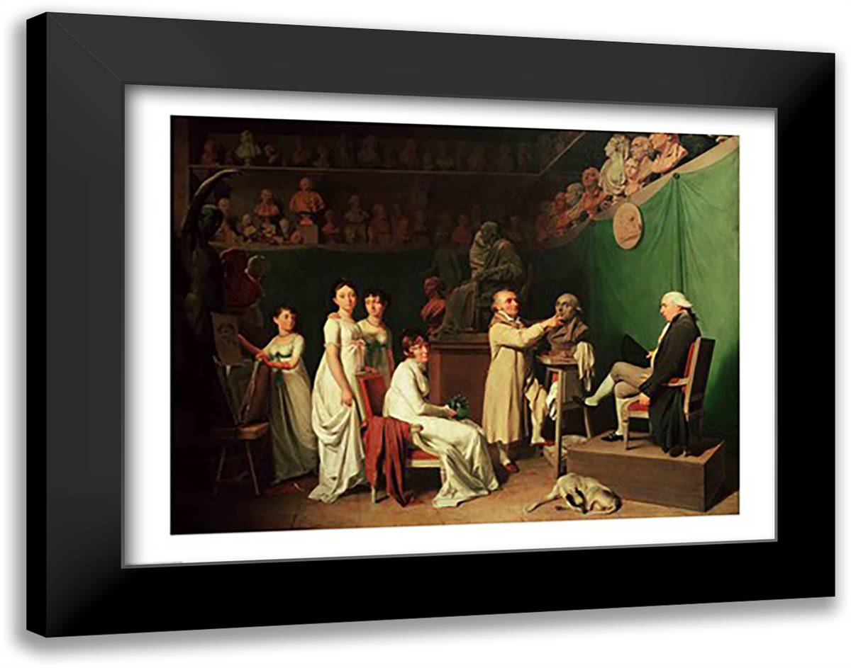 Jean Antoine Houdon Sculpting the Bust of Pierre Simon 28x22 Black Modern Wood Framed Art Print Poster by Boilly, Louis-Leopold