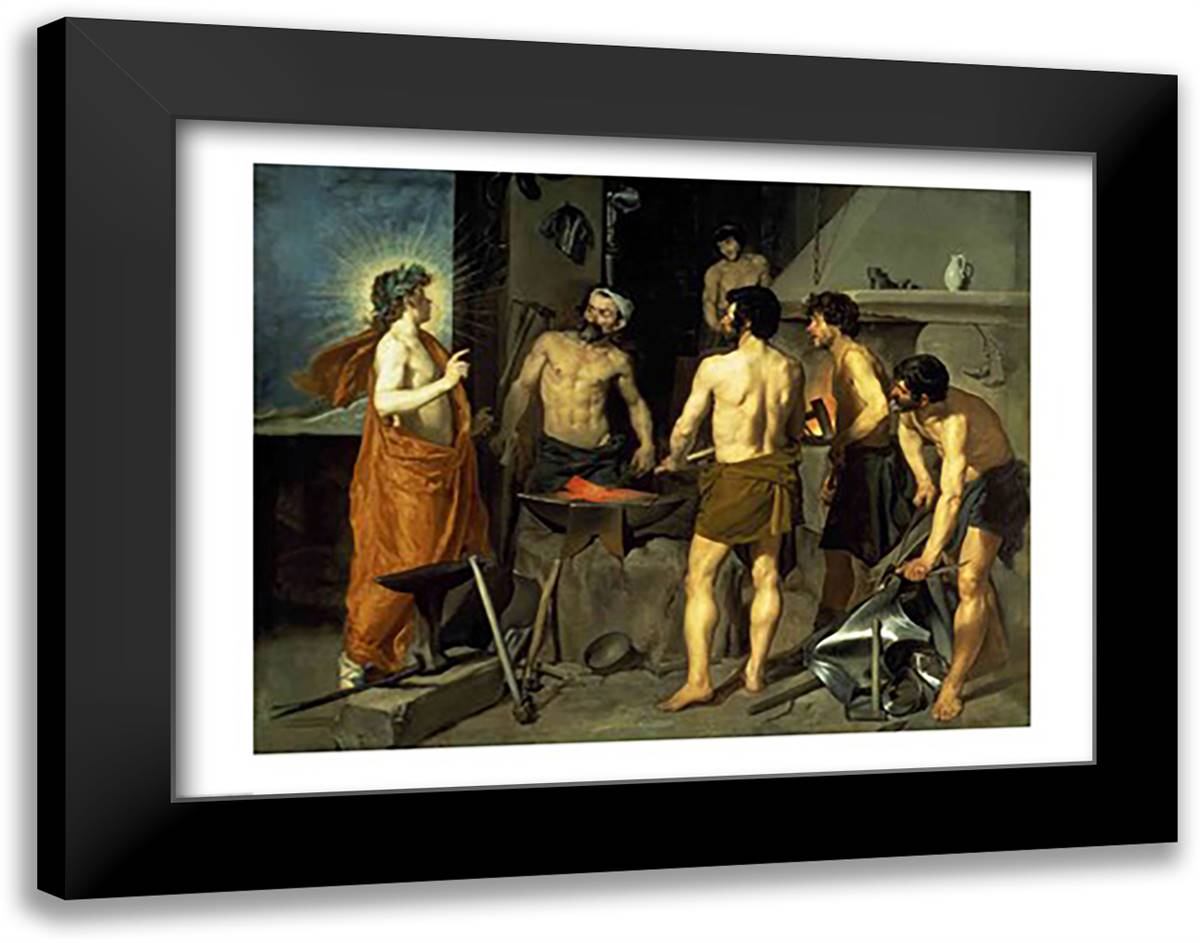 The Forge of Vulcan, 1630 28x22 Black Modern Wood Framed Art Print Poster by Velazquez, Diego