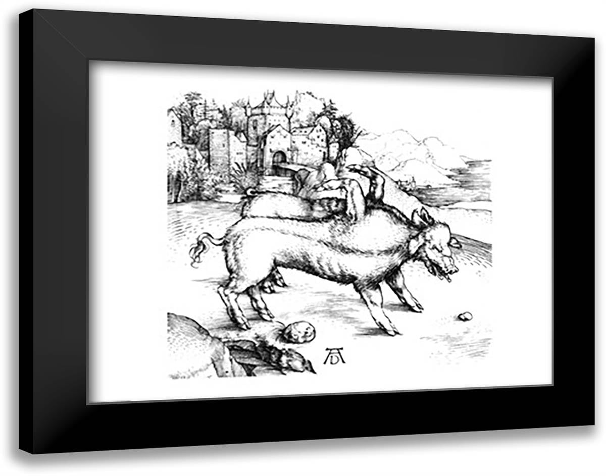 Monstrous Pig 28x22 Black Modern Wood Framed Art Print Poster by Durer, Albrecht