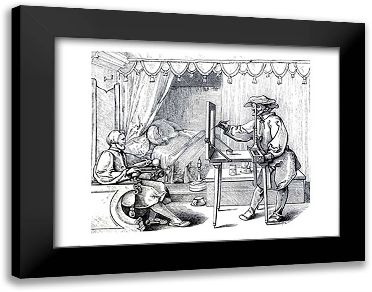 Instruments of Mathematical Precision for Executing Portraits 28x22 Black Modern Wood Framed Art Print Poster by Durer, Albrecht