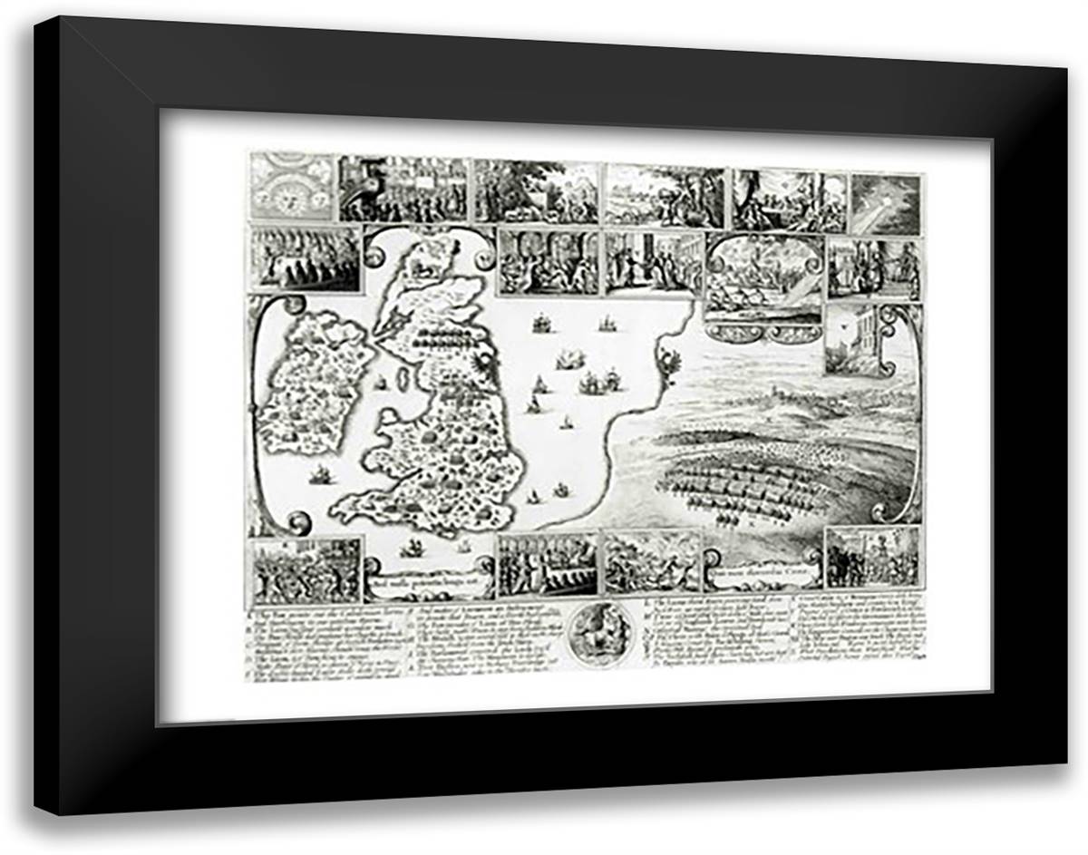 Map of Civil War England and a view of Prague, 1632 28x22 Black Modern Wood Framed Art Print Poster