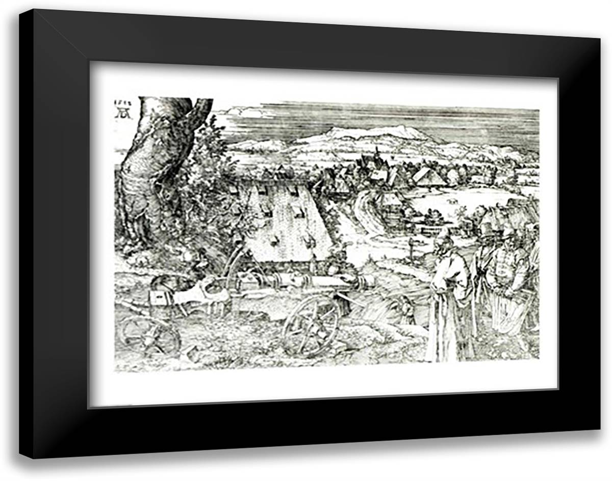 Landscape with Cannon, 1518 28x22 Black Modern Wood Framed Art Print Poster by Durer, Albrecht