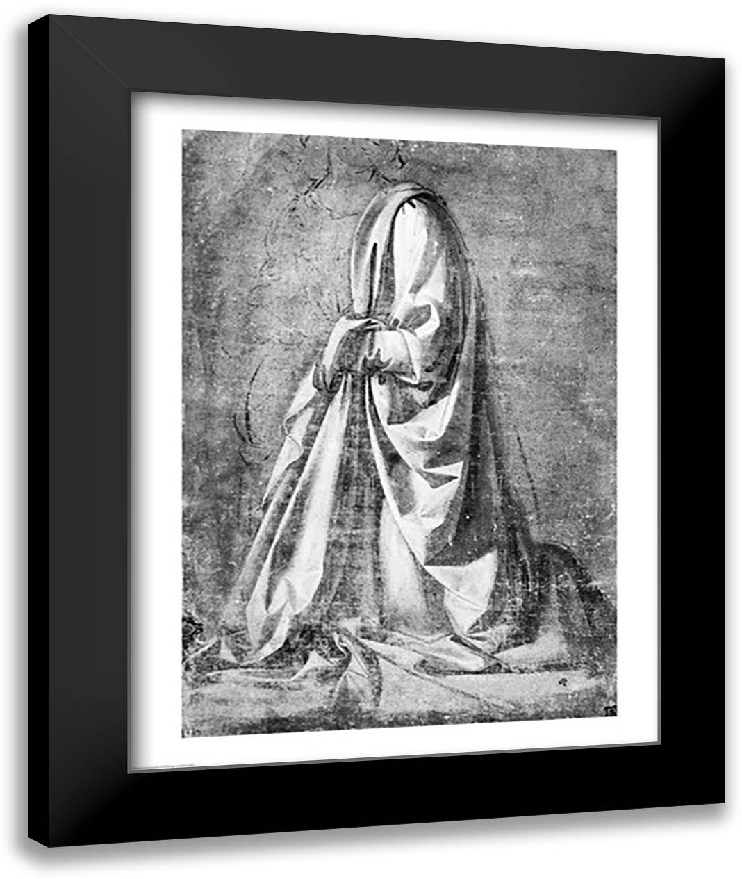 Drapery study for a kneeling figure seen in three-quarter profile to the left, c.1475 22x28 Black Modern Wood Framed Art Print Poster by da Vinci, Leonardo