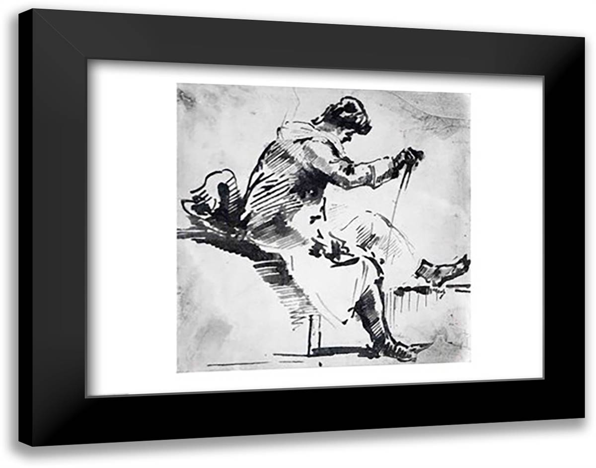 Seated man 28x22 Black Modern Wood Framed Art Print Poster by Turner, J.M.W.