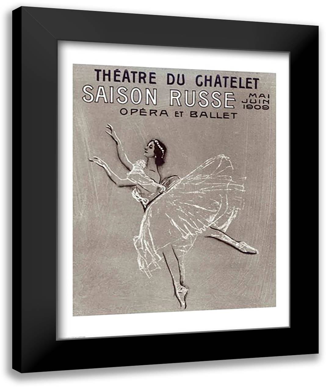 Poster for the 'Saison Russe' at the Theatre du Chatelet, 1909 22x28 Black Modern Wood Framed Art Print Poster by Serov, Valentin Aleksandrovich