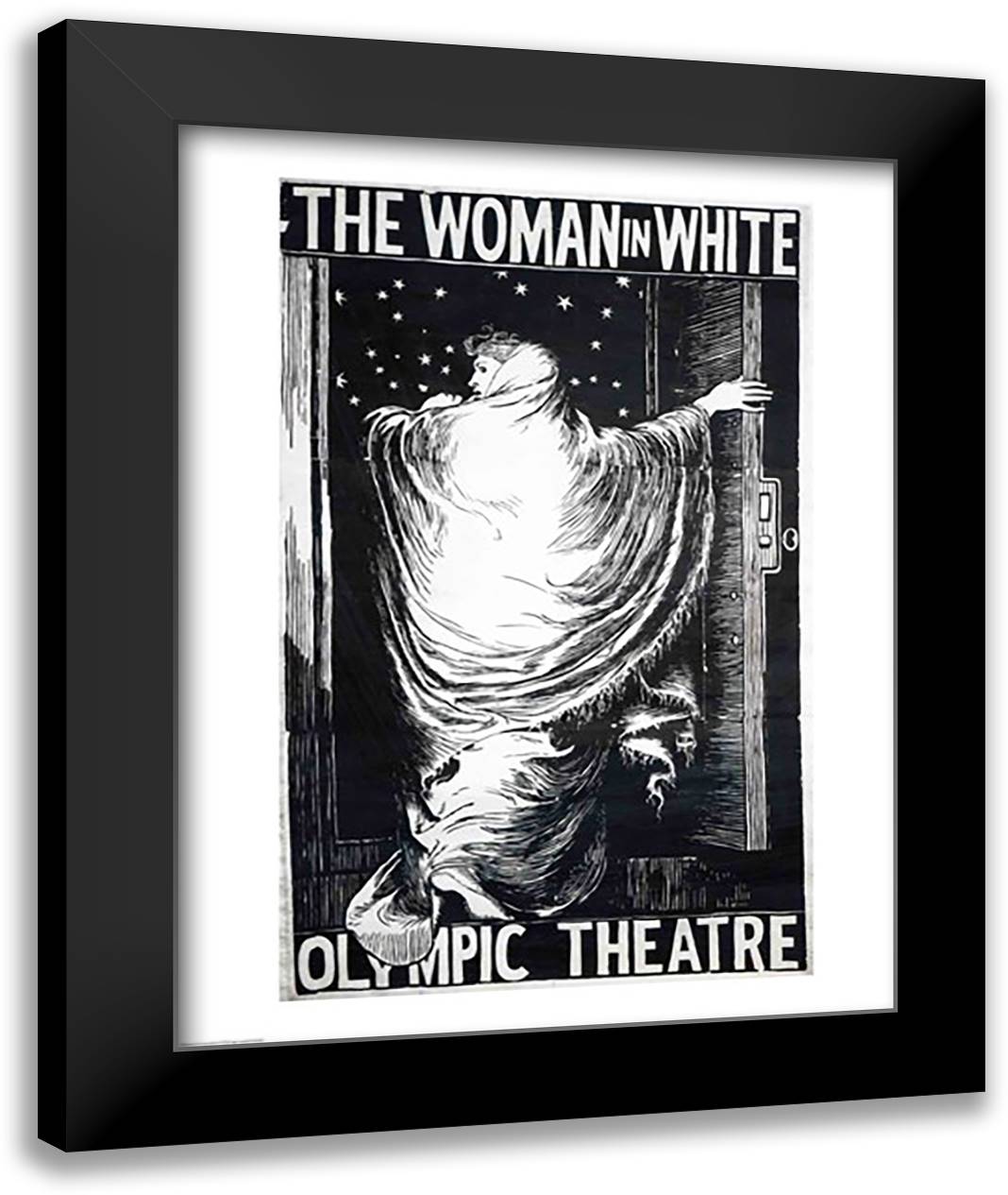 Poster for the stage version of 'The Woman in White' 22x28 Black Modern Wood Framed Art Print Poster by Walker, Frederick