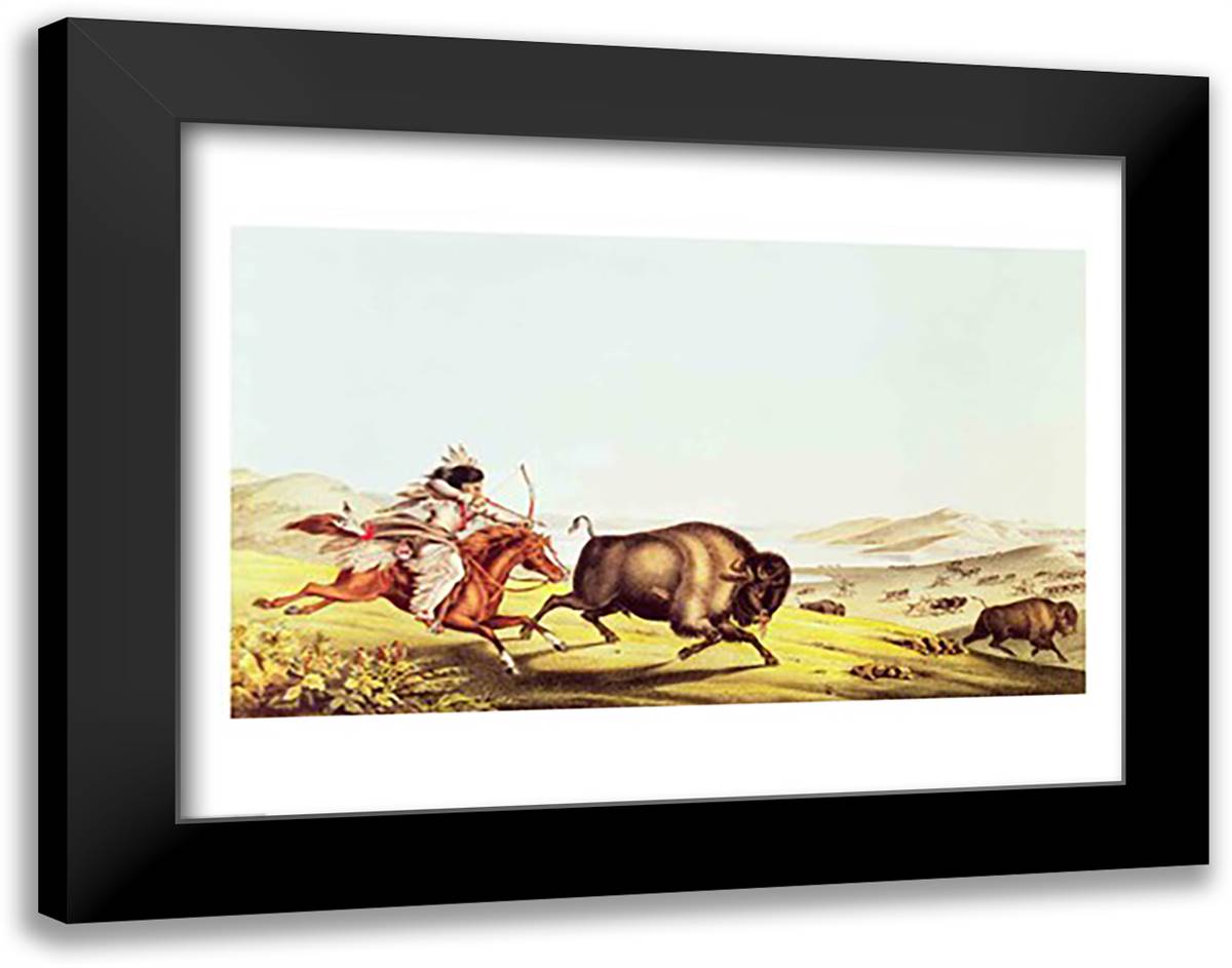 Hunting the Buffalo 28x22 Black Modern Wood Framed Art Print Poster