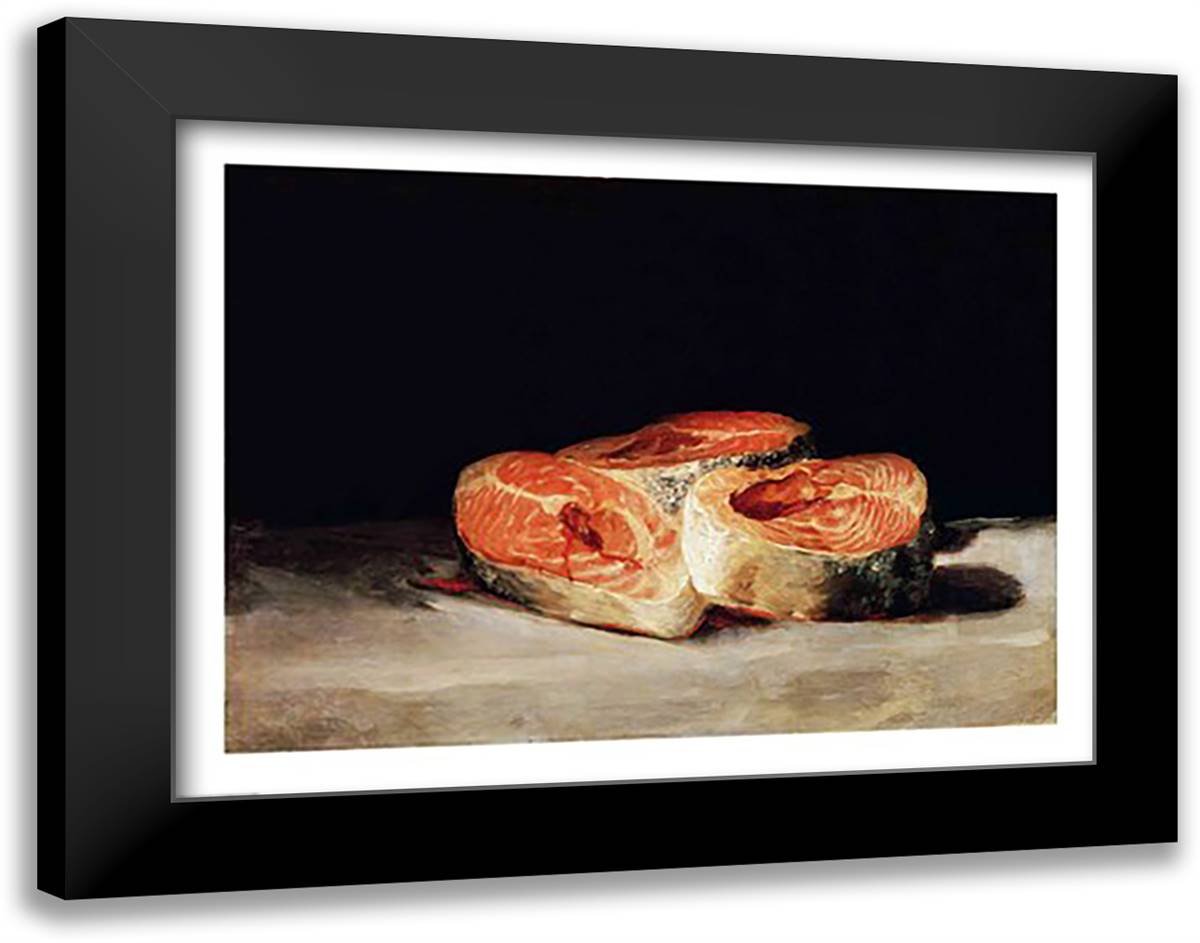 Still Life with Slices of Salmon 28x22 Black Modern Wood Framed Art Print Poster by Goya, Francisco De
