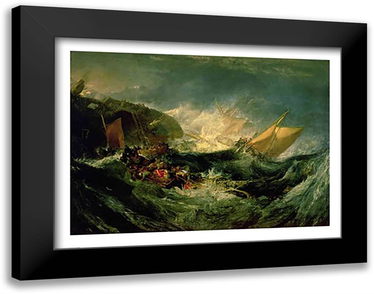 Wreck of a Transport Ship 28x22 Black Modern Wood Framed Art Print Poster by Turner, J.M.W.
