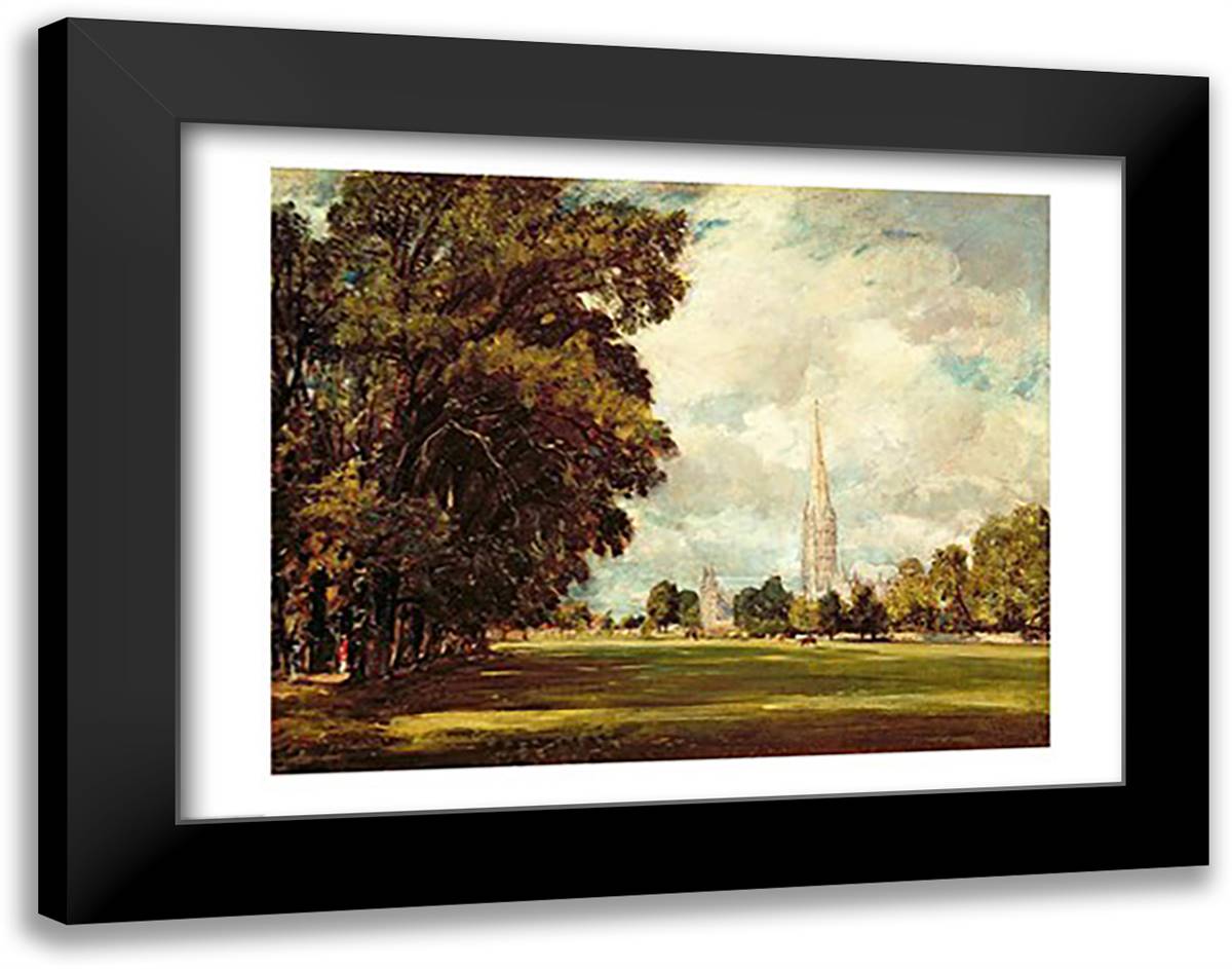 Salisbury Cathedral from Lower Marsh Close, 1820 28x22 Black Modern Wood Framed Art Print Poster by Constable, John