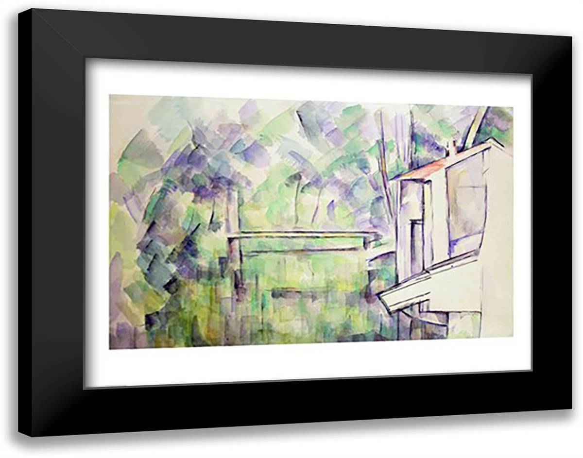 Mill on the River, 1900 28x22 Black Modern Wood Framed Art Print Poster by Cezanne, Paul