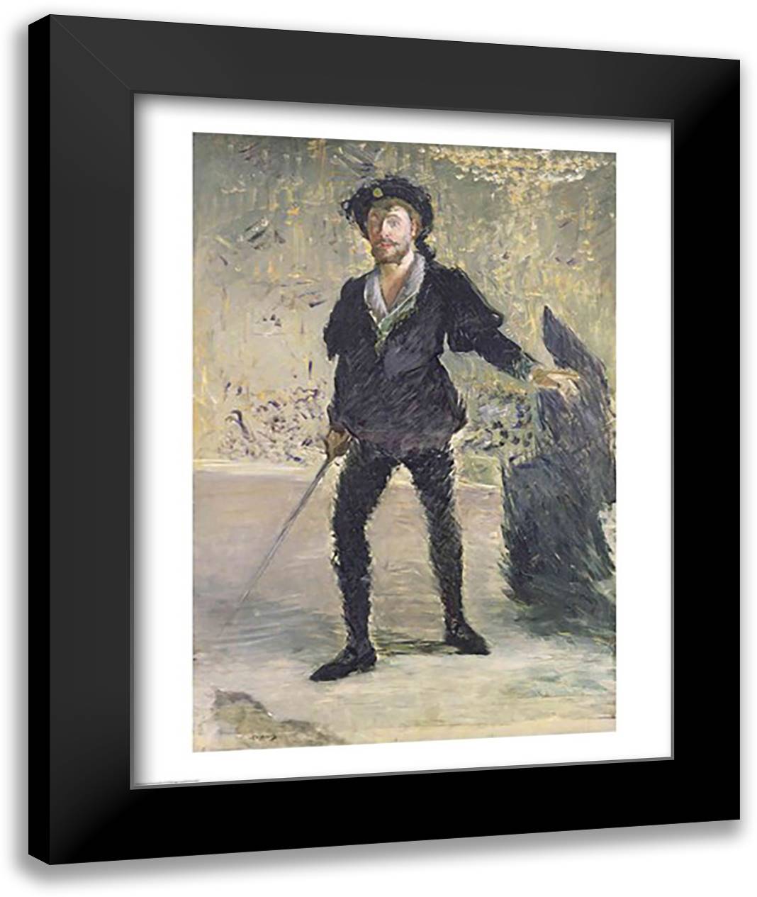 Jean-Baptiste Faure in the Opera 'Hamlet' by Ambroise Thomas 22x28 Black Modern Wood Framed Art Print Poster by Manet, Edouard