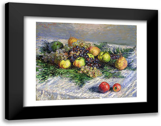 Still Life with Pears and Grapes, 1880 28x22 Black Modern Wood Framed Art Print Poster by Monet, Claude