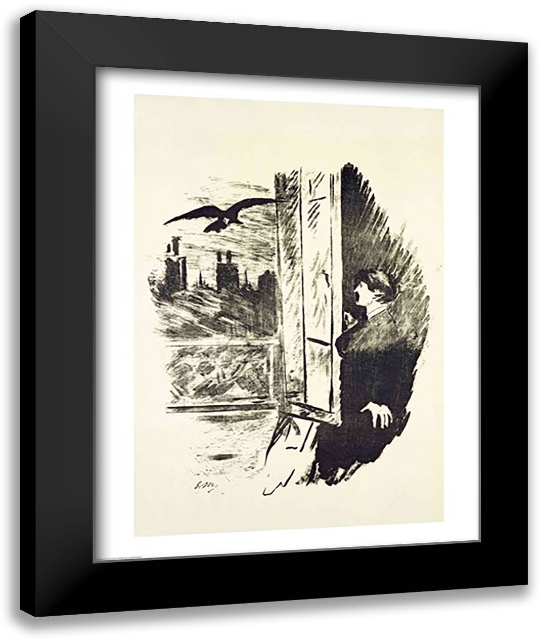 Illustration for 'The Raven', by Edgar Allen Poe, 1875 22x28 Black Modern Wood Framed Art Print Poster by Manet, Edouard