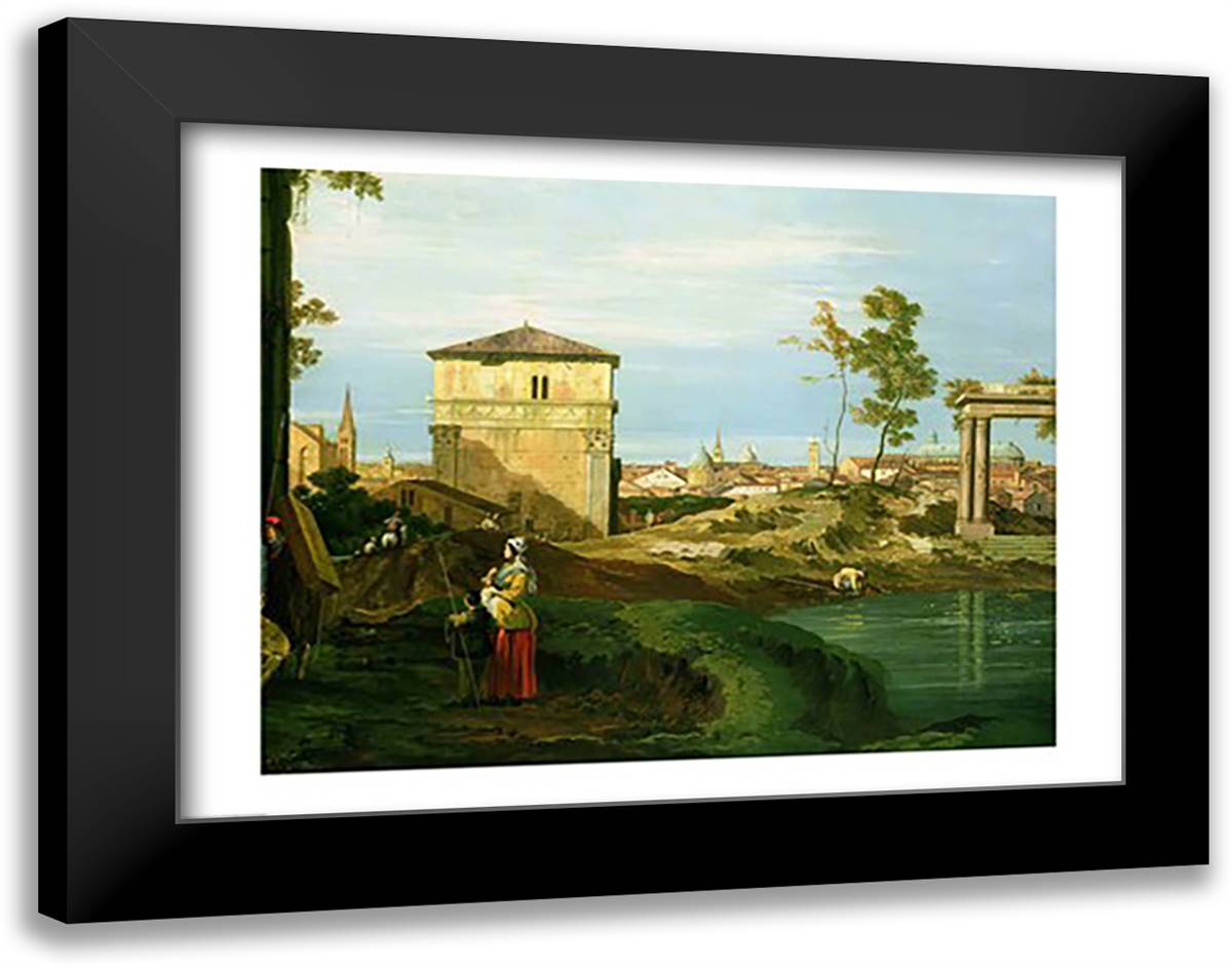 Capriccio with Motifs from Padua, Detail 28x22 Black Modern Wood Framed Art Print Poster by Canaletto, Giovanni Antonio