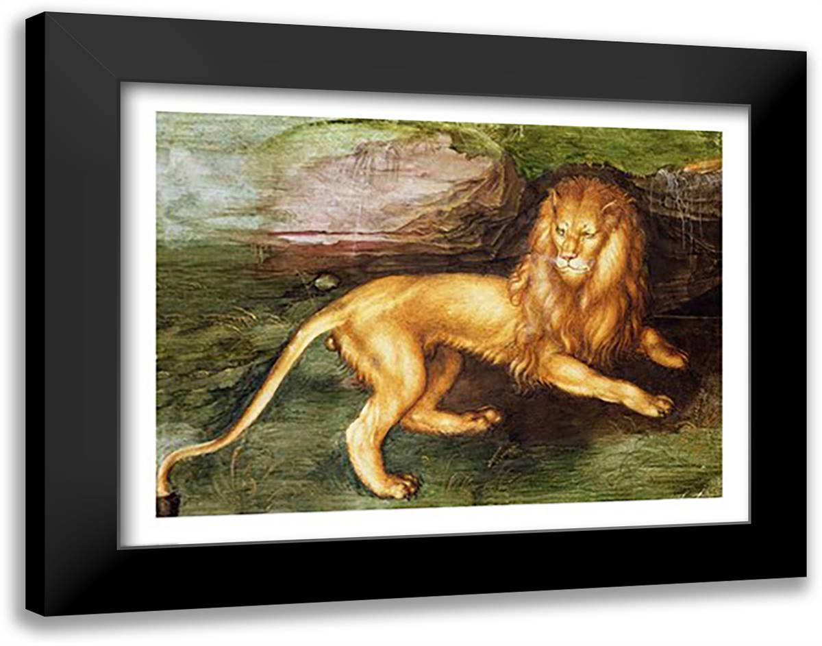 Lion 28x22 Black Modern Wood Framed Art Print Poster by Durer, Albrecht