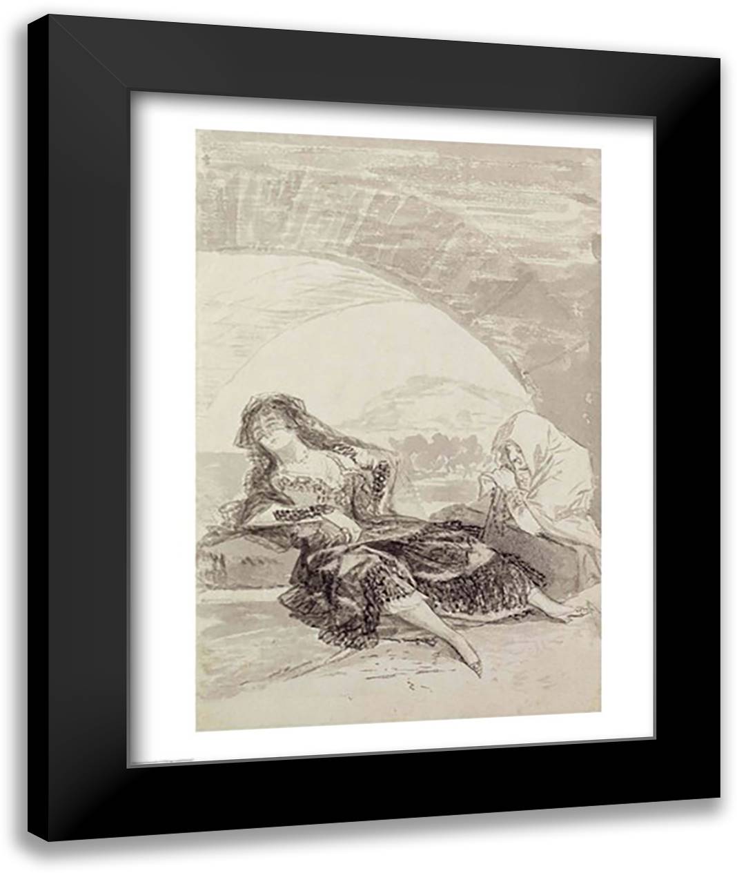 Maja and Celestina under an arch 22x28 Black Modern Wood Framed Art Print Poster by Goya, Francisco De
