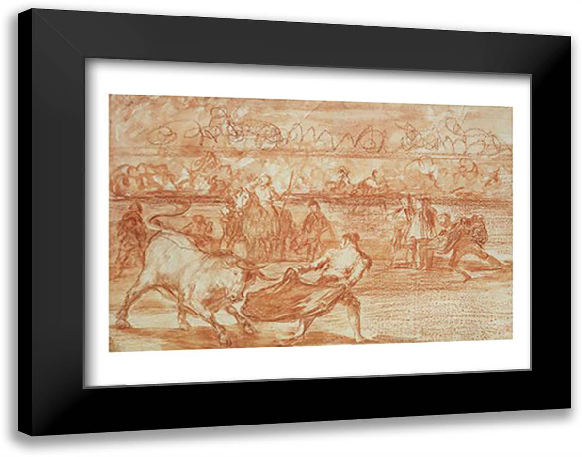Bullfighting 28x22 Black Modern Wood Framed Art Print Poster by Goya, Francisco De