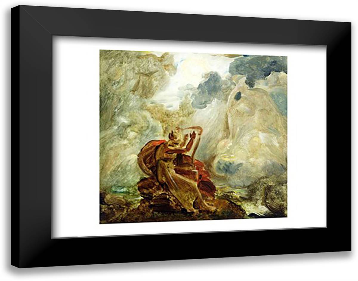 Ossian Conjures Up the Spirits with His Harp on the Banks of the River of Lora 28x22 Black Modern Wood Framed Art Print Poster by Gerard, Francois