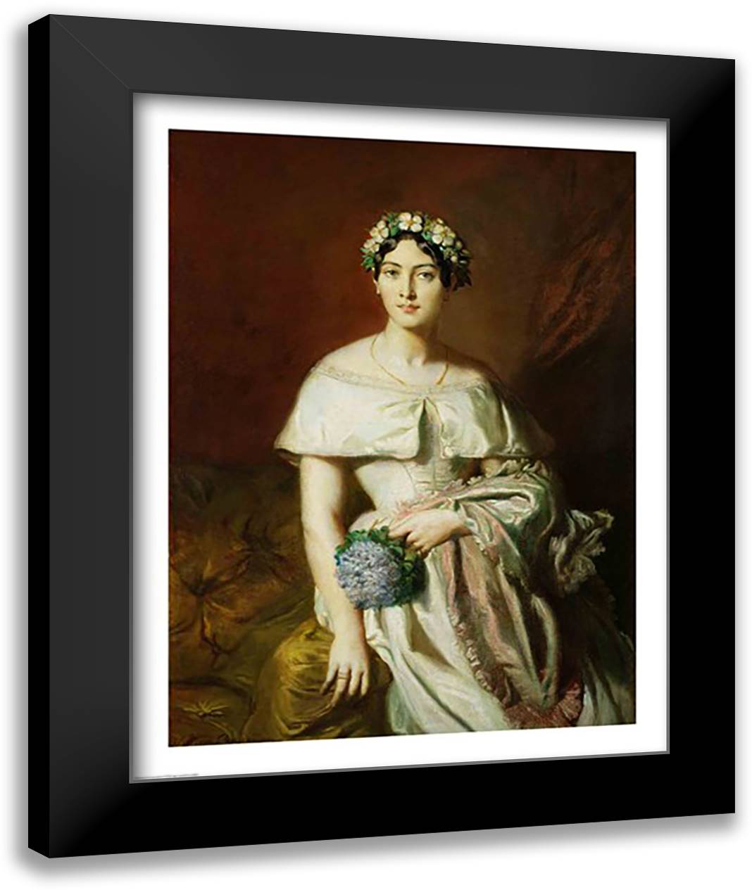 Mademoiselle Marie-Therese de Cabarrus, 1848 22x28 Black Modern Wood Framed Art Print Poster by Chasseriau, Theodore