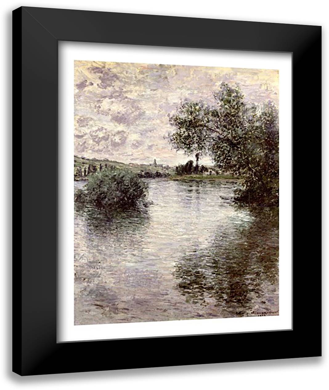 The Seine at Vetheuil, 1879 22x28 Black Modern Wood Framed Art Print Poster by Monet, Claude
