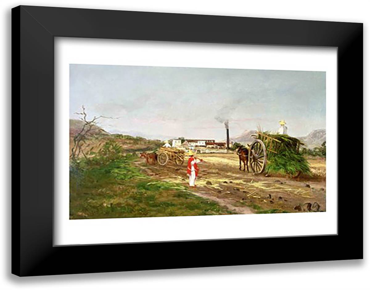 Peasants Collecting Sugar Cane 28x22 Black Modern Wood Framed Art Print Poster