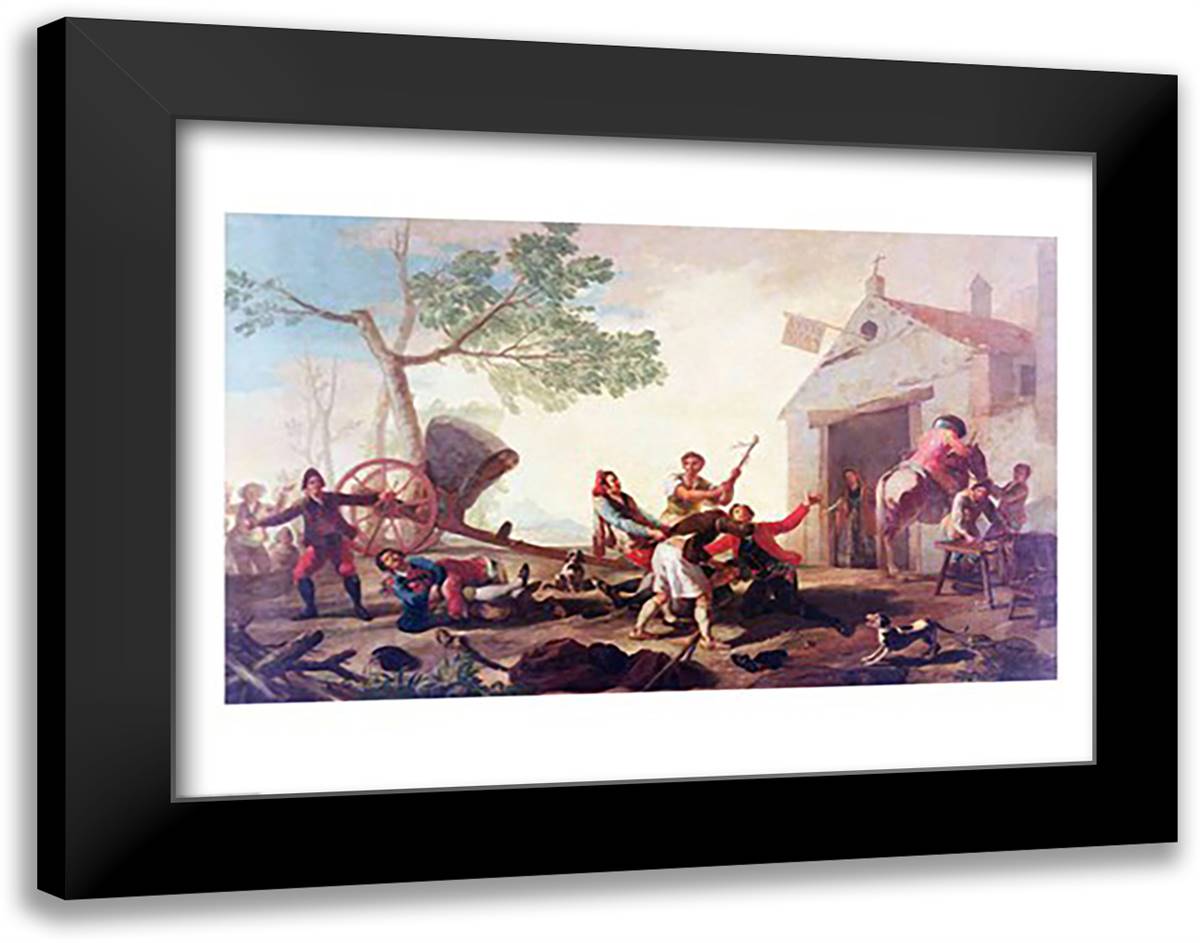 The Fight at the Venta Nueva, 1777 28x22 Black Modern Wood Framed Art Print Poster by Goya, Francisco De