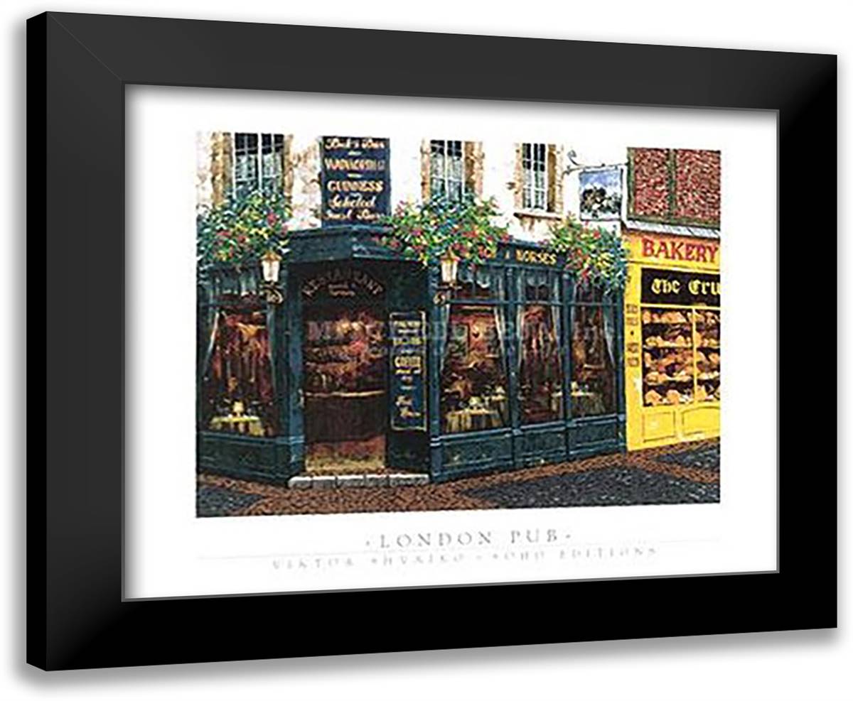 London Pub 24x20 Black Modern Wood Framed Art Print Poster by Shvaiko, Viktor