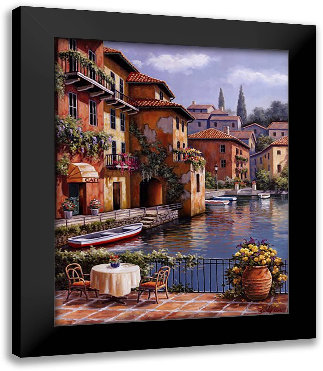 Cafe At The Canal 26x32 Black Modern Wood Framed Art Print Poster by Kim, Sung