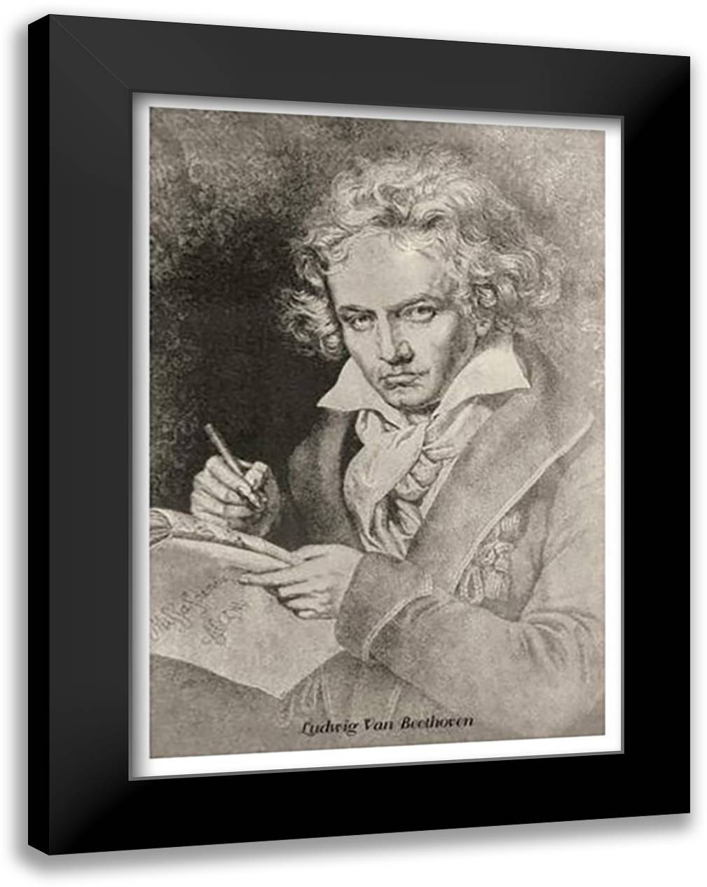 Ludwig Van Beethoven 24x33 Black Modern Wood Framed Art Print Poster by Thomas, Theodore