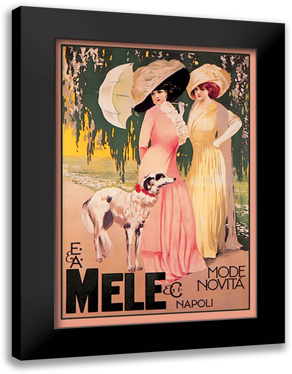 E. & A. Mele & Ci Mode Novita Napoli 16x22 Black Modern Wood Framed Art Print Poster by Malerba, Gian Emilio