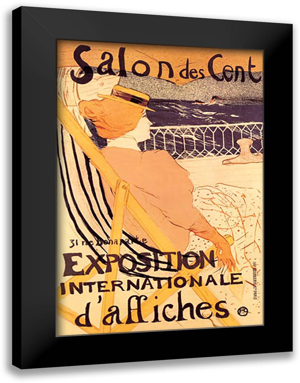 Salon des Cent: Exposition Internationale d'Affiches 16x22 Black Modern Wood Framed Art Print Poster by Toulouse-Lautrec, Henri de
