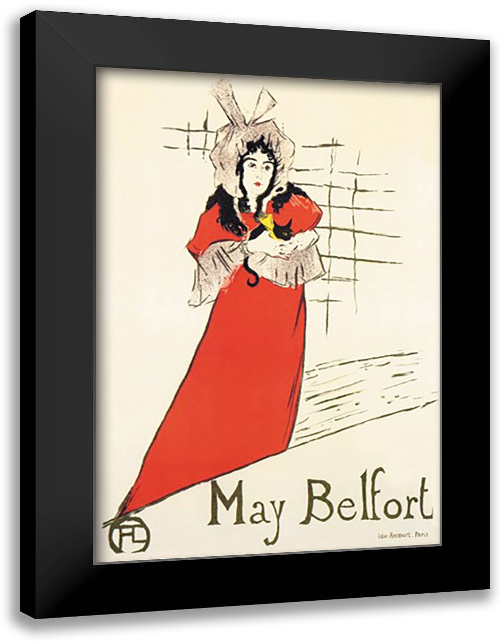 May Belfort (Irish Singer) 16x22 Black Modern Wood Framed Art Print Poster by Toulouse-Lautrec, Henri de