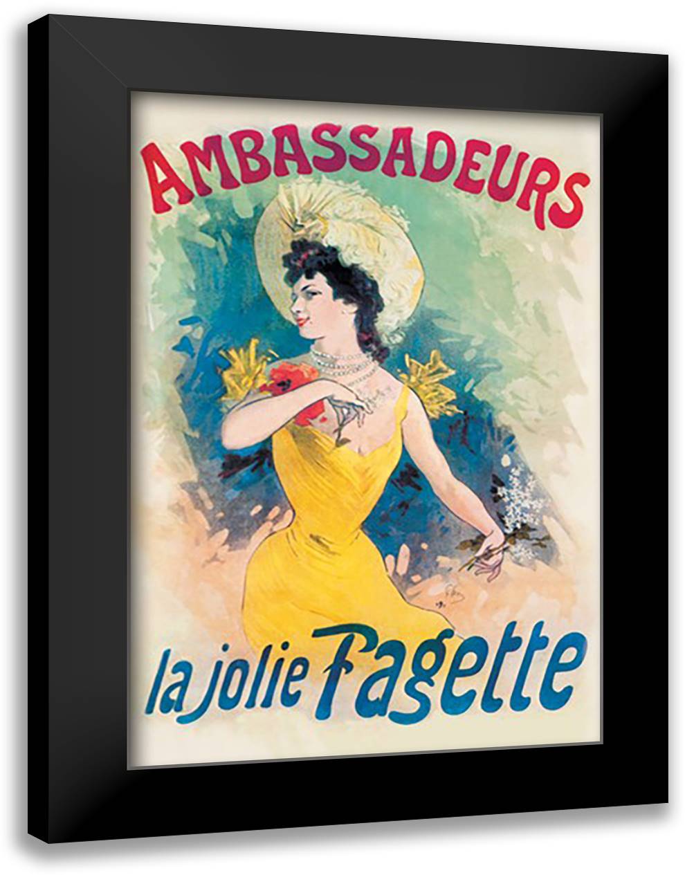 Ambassadeurs: La Jolie Fagette 16x22 Black Modern Wood Framed Art Print Poster by Cheret, Jules