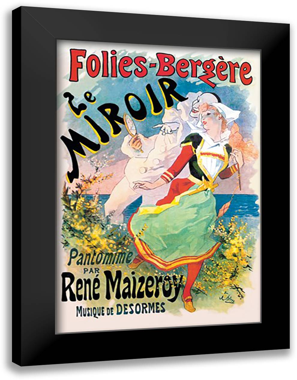 Folies-Bergere: Le Miroir Pantomime 16x22 Black Modern Wood Framed Art Print Poster by Cheret, Jules